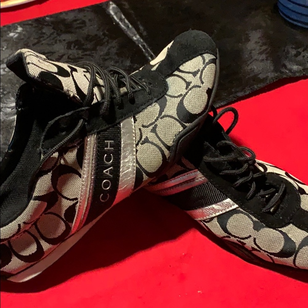 Coach “tennis” shoes. Black and grey. Very comfy.